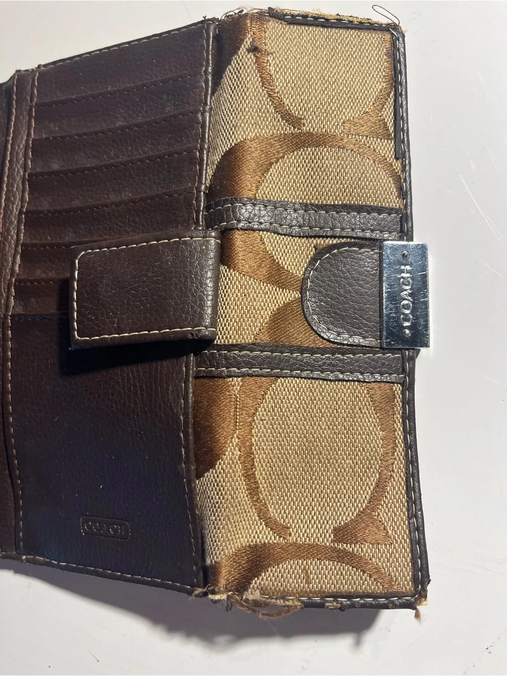 Coach Men's Brown Signature Canvas & Dark Brown Leather Card Holder/Wallet